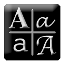 The 2007 PanaFont icon: four letterforms — A, a, a, A — in a two-by-two grid on a glossy black tile, each letter set in a different typeface.