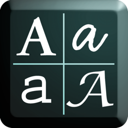 The 2011 PanaFont icon: the same four-letterform grid, redrawn larger with a teal-tinted glossy finish.